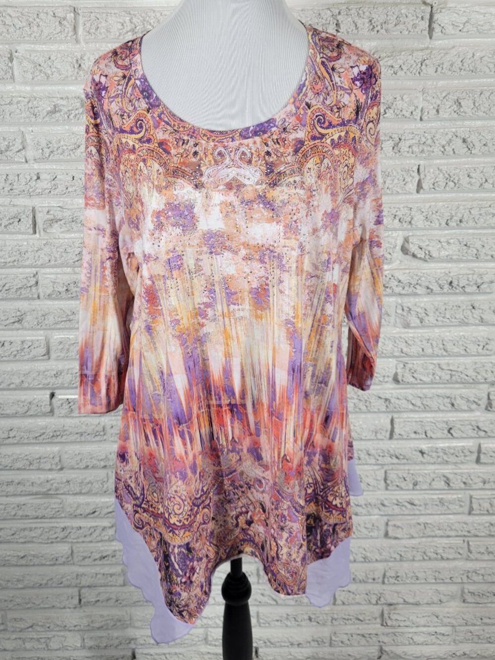 One World Live Let Live XL Paisley Tunic Mini Dress Studded Asymmetric PAI26E